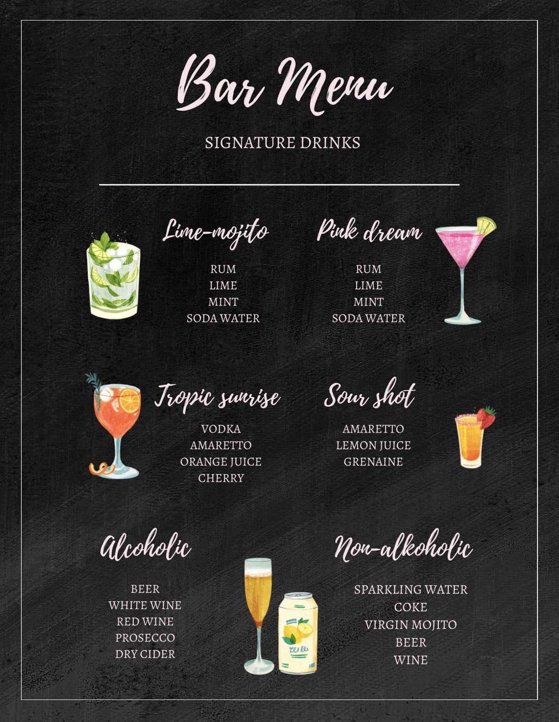 Bar Menu Sign Template - Etsy