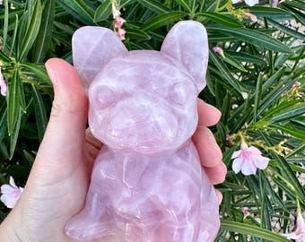 4.5” Rose Quartz French Bulldog | 21 oz Hand Carved Crystal Pug / French Bulldog  | Dog Lover Gift | Metaphysical Gifts & Home Decor