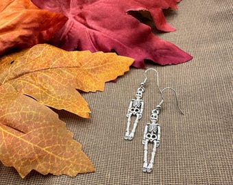 Handmade Silver OR Gold Skeleton Earrings | Spooky Fall | Salem Bones Halloween Earrings