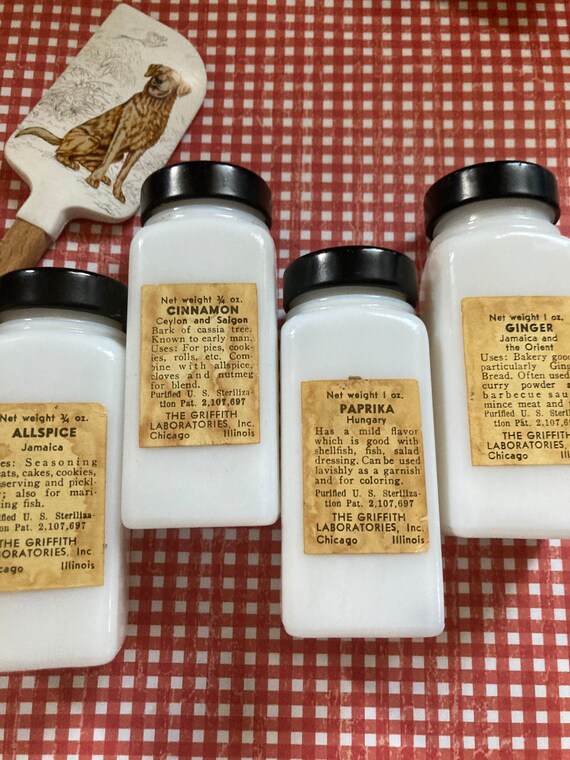 1940'~1950' ♥️GRIFFITH'S SPICE BOTTLES Vintage 1940/50s Griffiths Spice Milk Glass Spice Jars - Etsy
