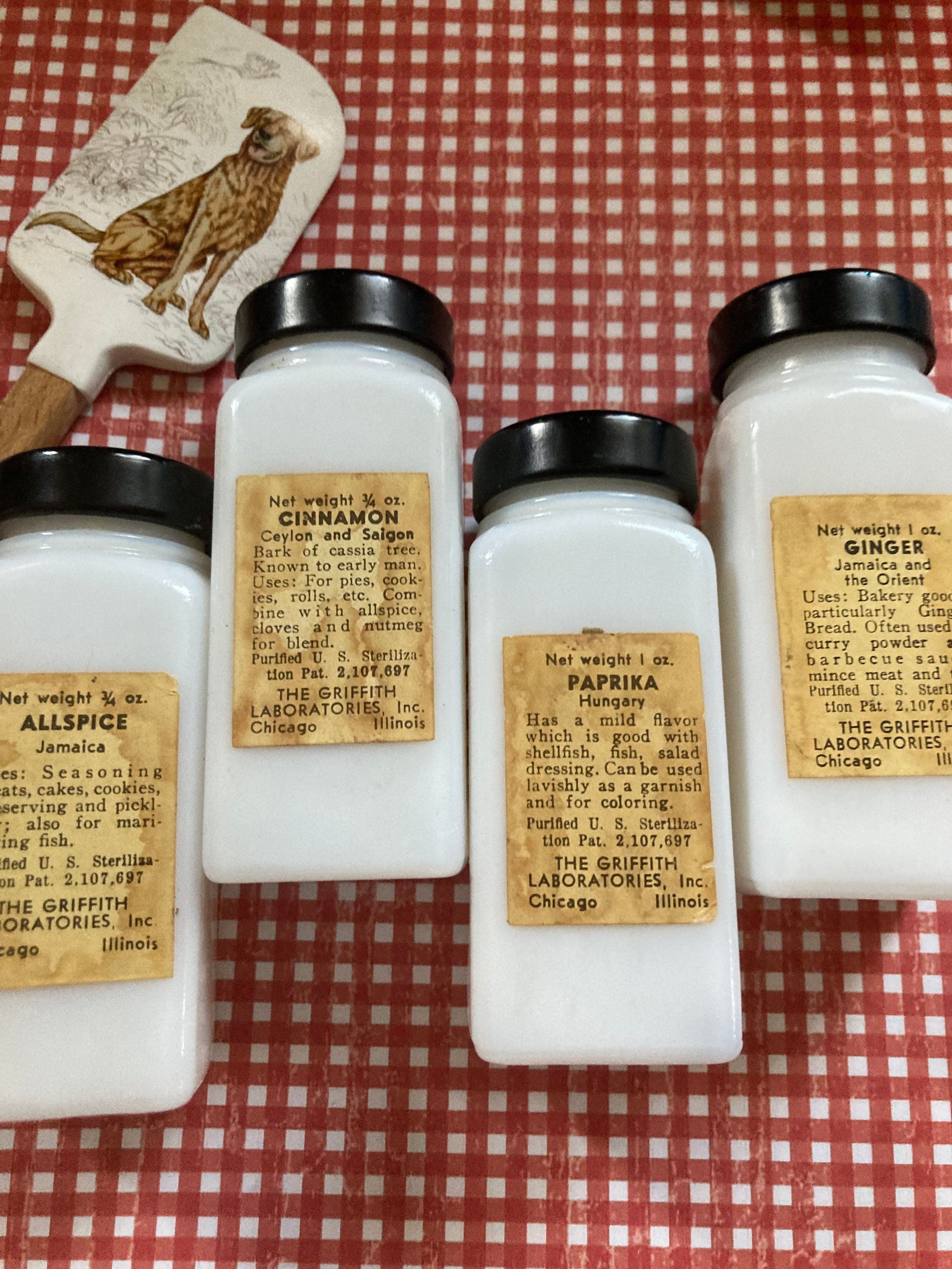 1940'~1950' ♥️GRIFFITH'S SPICE BOTTLES Vintage 1940/50s Griffiths Spice Milk Glass Spice Jars - Etsy
