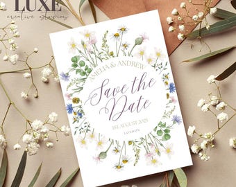 Wild Flower Save The Date, Floral Save The Date, English Countryside Save The Date, Elegant Save The Date, Floral Wedding Save The Date