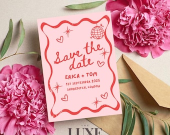Editable Wedding Save the Date Template – Instant Download, Customisable in Canva, Modern & Stylish, Pink, Cool Vibe