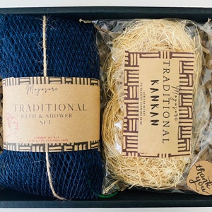 Traditional African Bath & Shower Exfoliating Net and raw fibre natural kankan sponge | SAPO Duo kit | Gift set