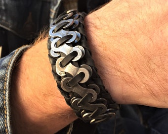 Bicycle chain link & inner tube bracelet Handmade jewelry from recycled bike parts Steampunk accessory for cyclists in unique gift box