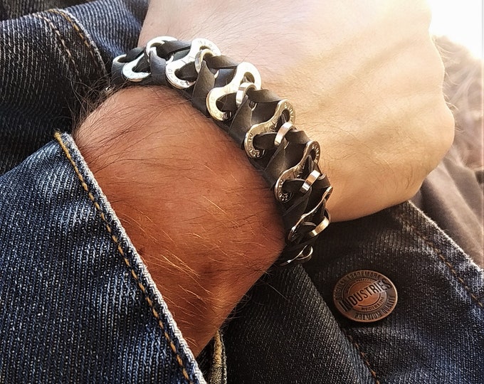 Bicycle Chain Link & Inner Tube Bracelet handmade jewelry from bike parts steampunk accessory for cyclists triathletes  in original gift box