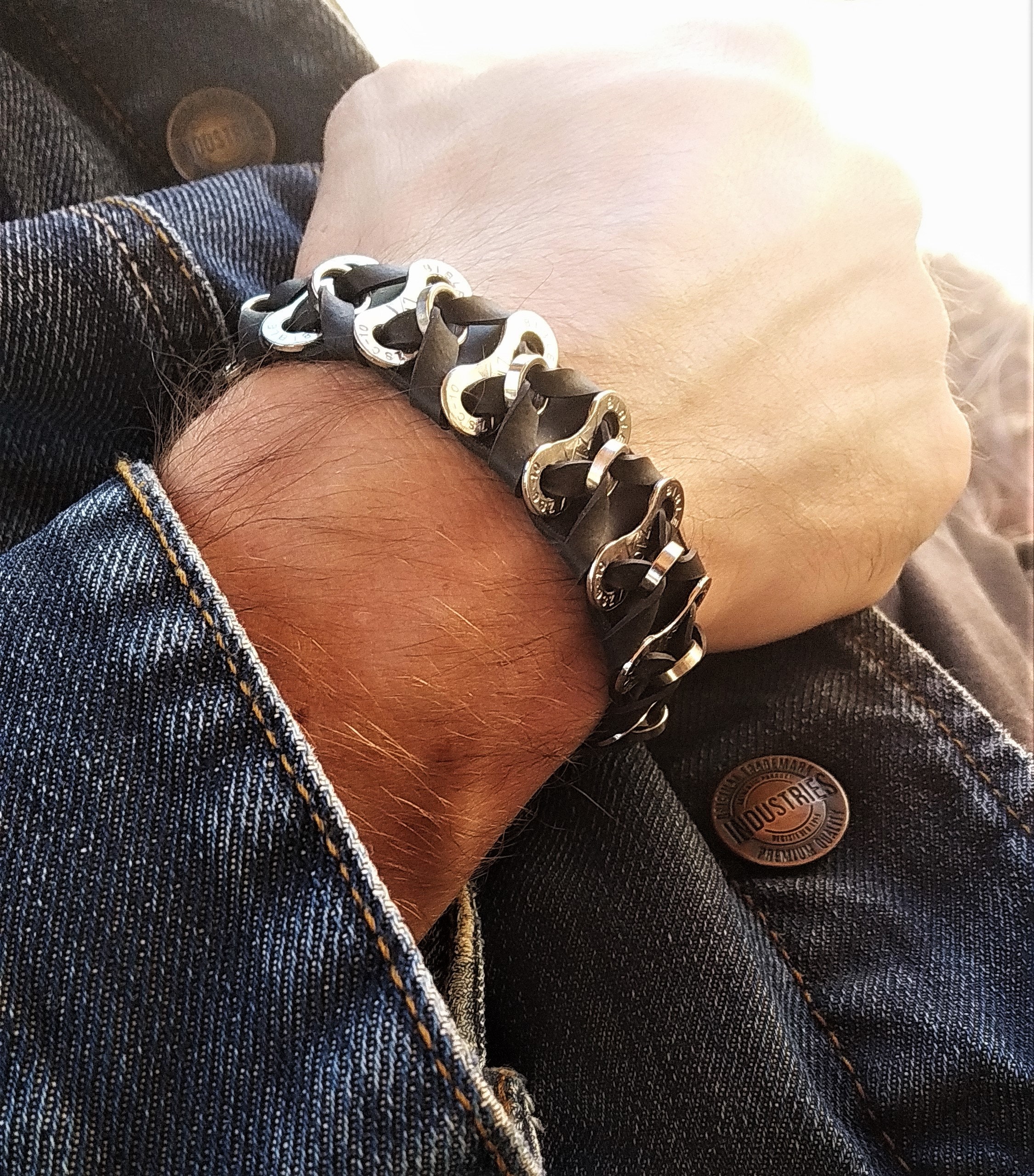 Bicycle Chain Link & Inner Tube Bracelet Handmade Jewelry