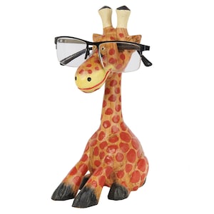 Natural wood painted Giraffe glasses holder, Birthday, Christmas, Anniversary, Best friend, Good luck, Sorry, New hone Present