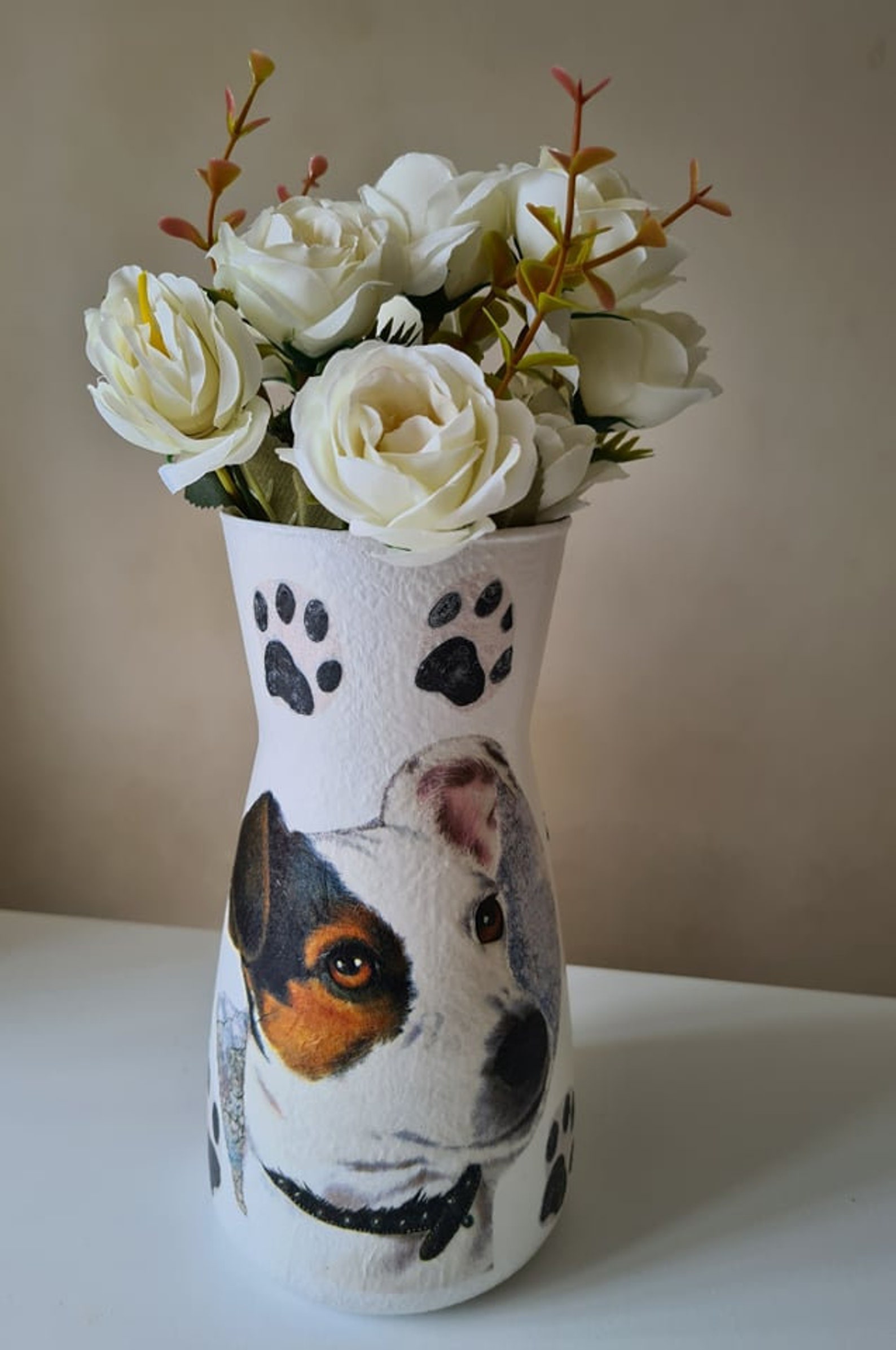 Decoupage decorated dog vase with paws new Etsy