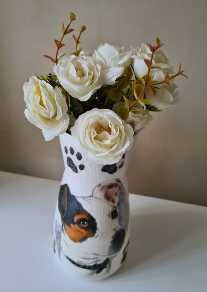 Decoupage decorated dog vase with paws new Etsy