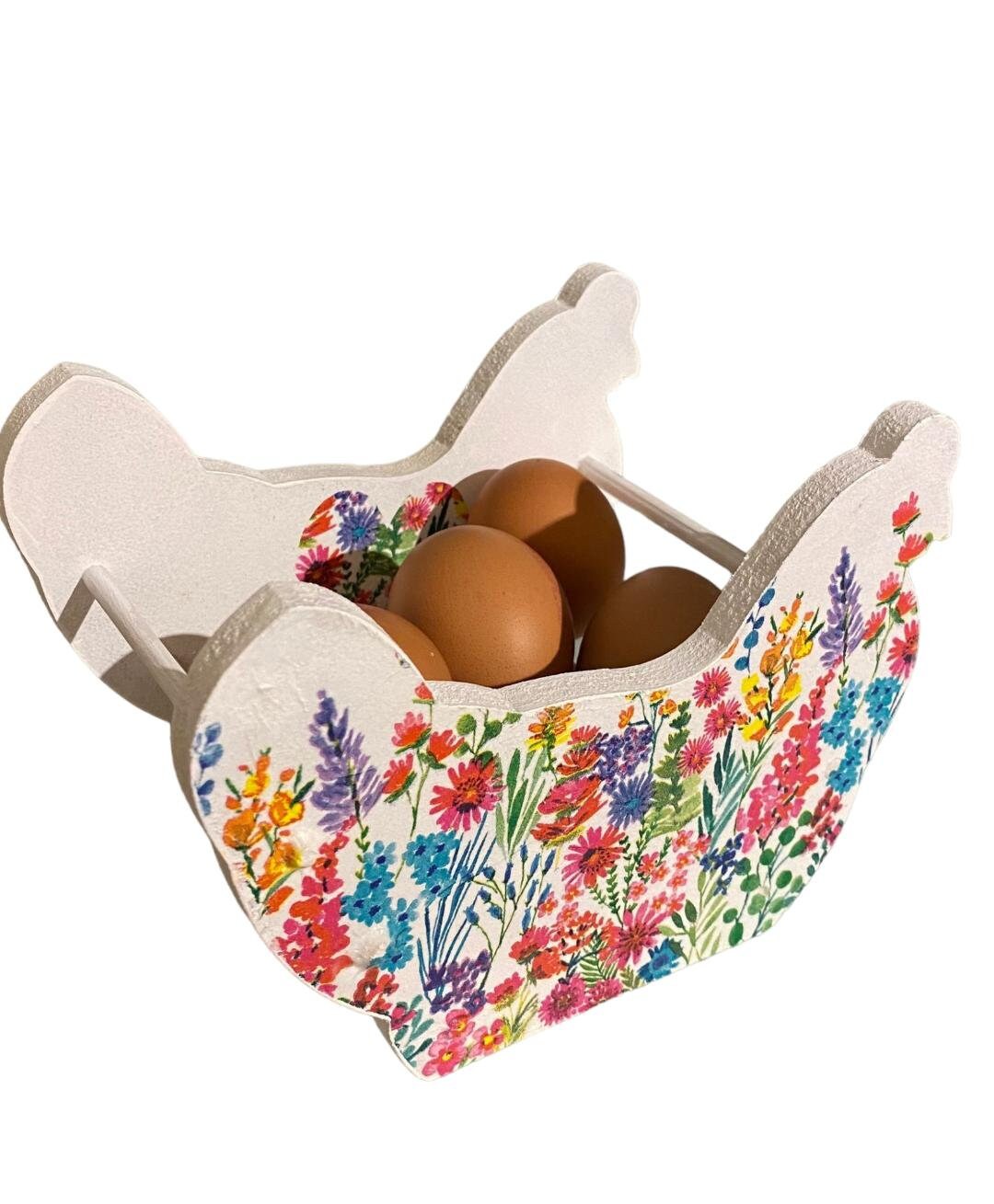 Decoupage Chicken Egg Holder Forest Flowers. Birthday New Etsy
