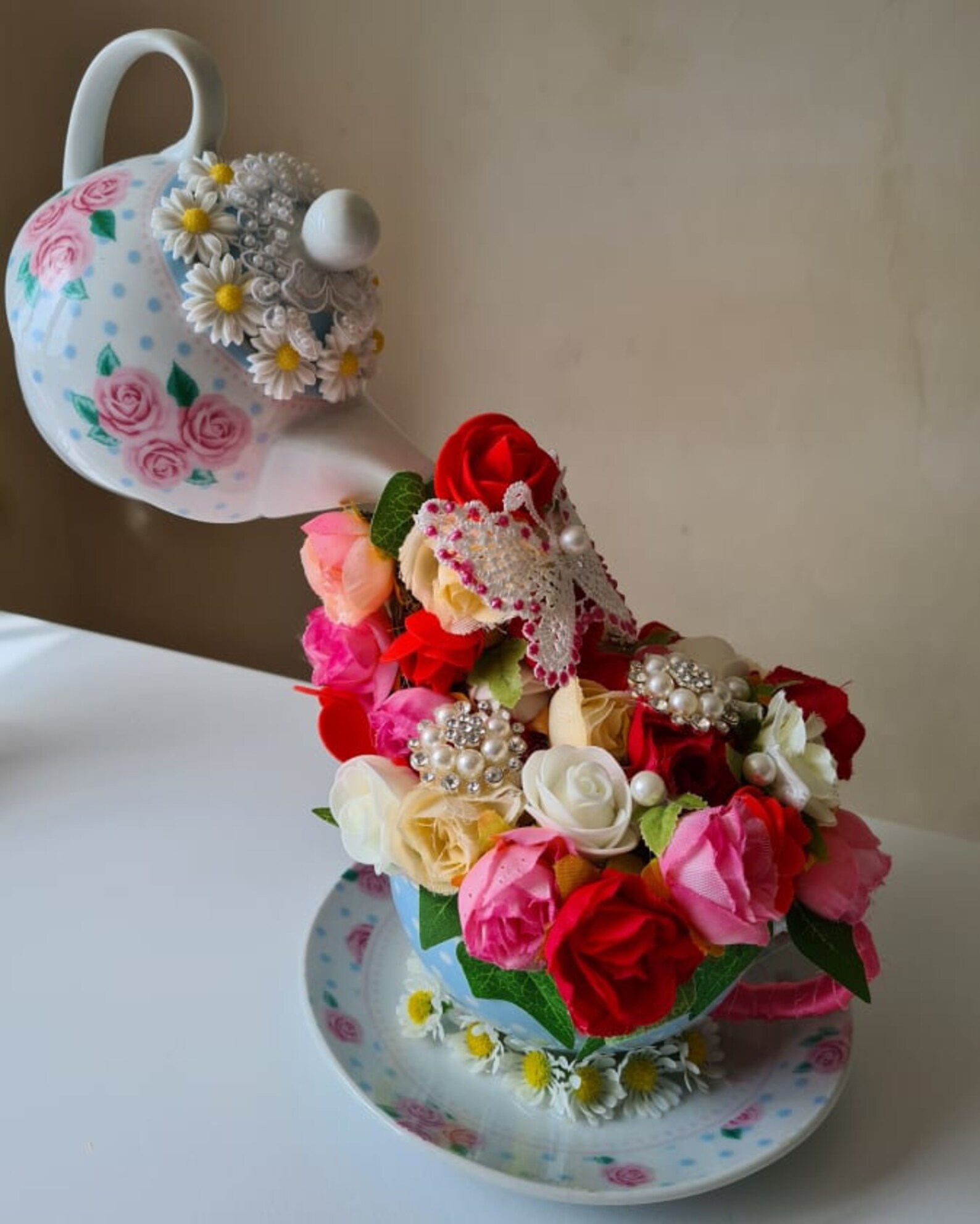 Floating tea pot with assorted flowers Etsy