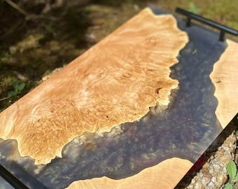 Personalized Live Edge Wood & Epoxy River Serving Board | Burl Wood Home Decor Gift | Perfect Table Centerpiece | Wedding Gift
