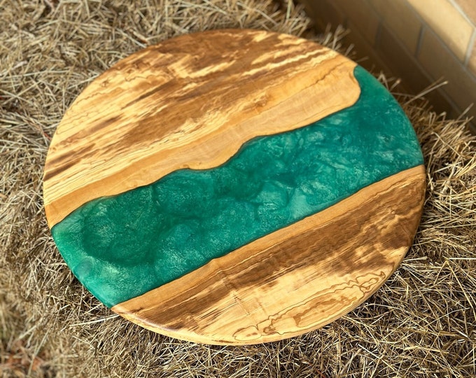 Teal Epoxy & Olive Lazy Susan