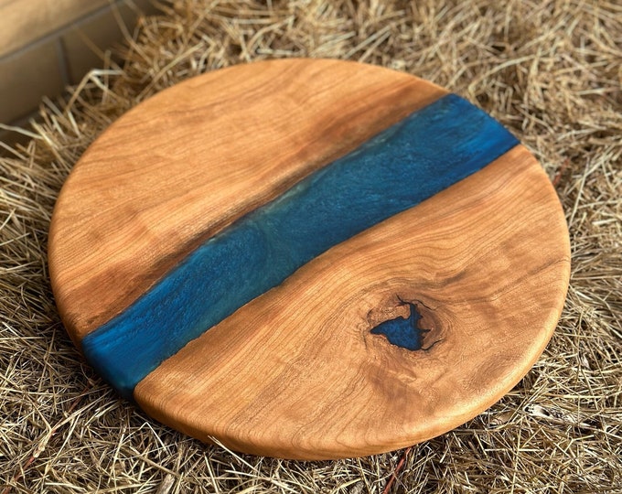 Blue Epoxy & Cherry Lazy Susan