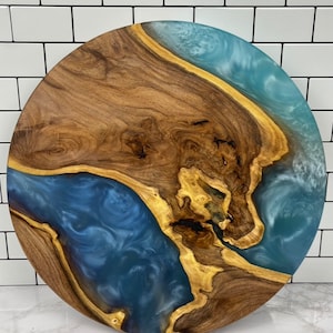 Customizable Wood & Epoxy Lazy Susan | Light and Dark Wood Home Decor Gift | Perfect Table Centerpiece | | Wedding Gift