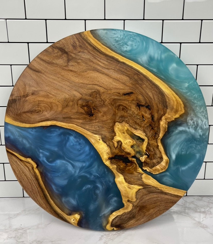 Customizable Wood & Epoxy Lazy Susan | Light and Dark Wood Home Decor Gift | Perfect Table Centerpiece | | Wedding Gift