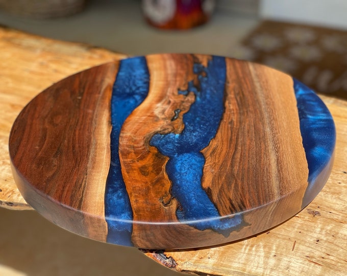 Walnut & Blue Epoxy Lazy Susan