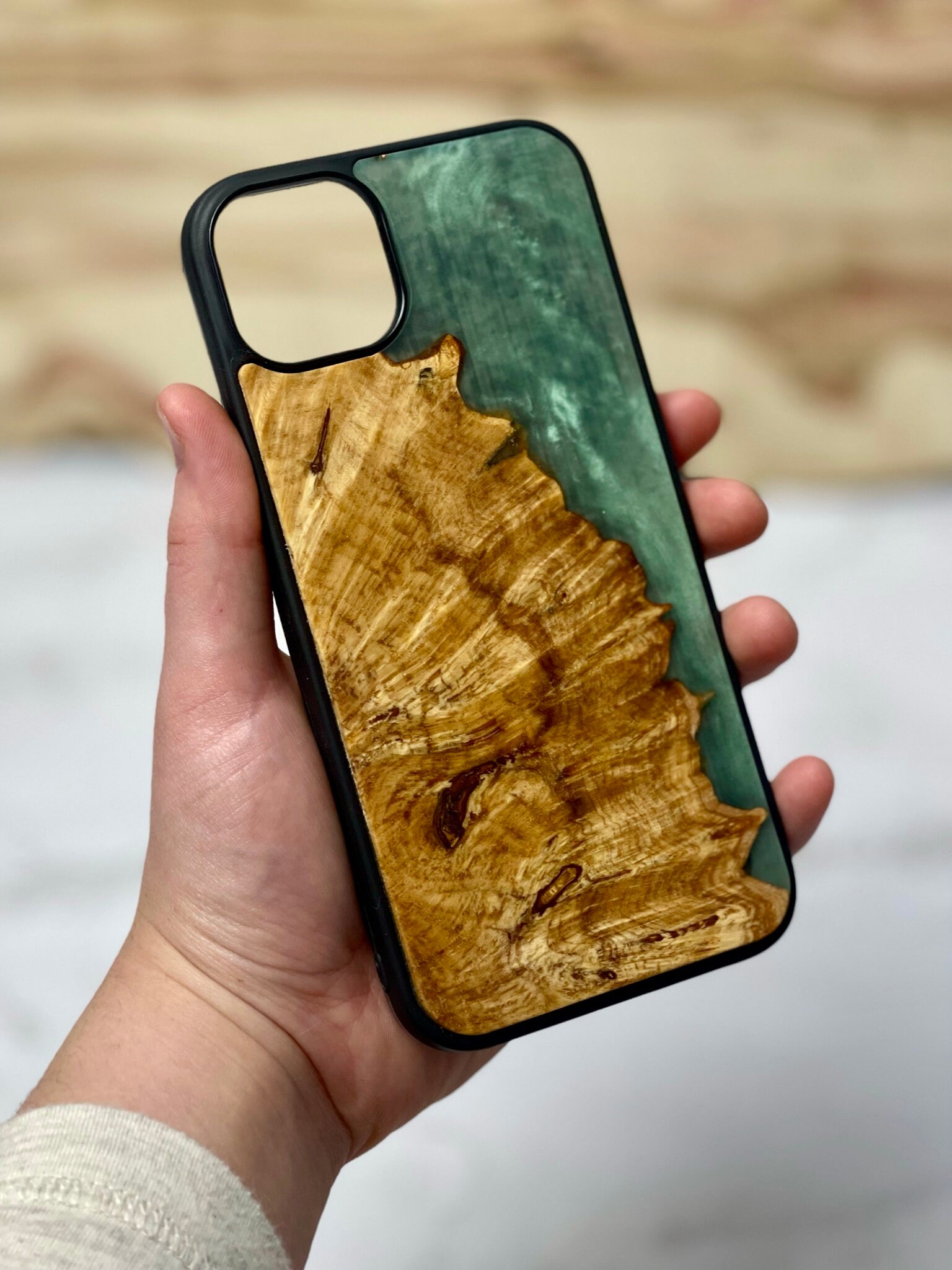 Customizable Live Edge Wood & Epoxy Phone Case Real Maple Etsy
