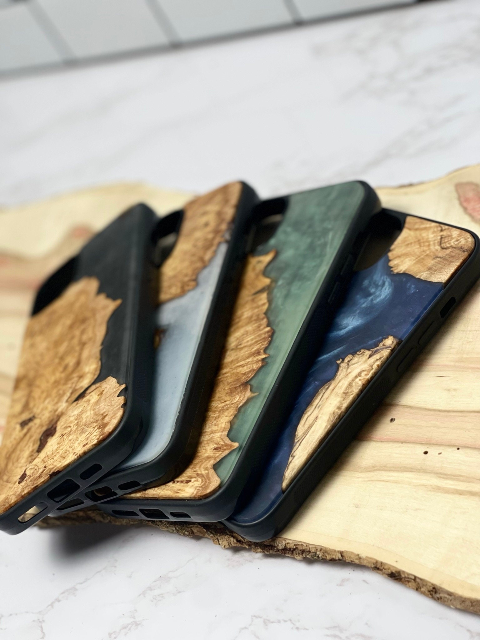 Customizable Live Edge Wood & Epoxy Phone Case Real Maple Etsy
