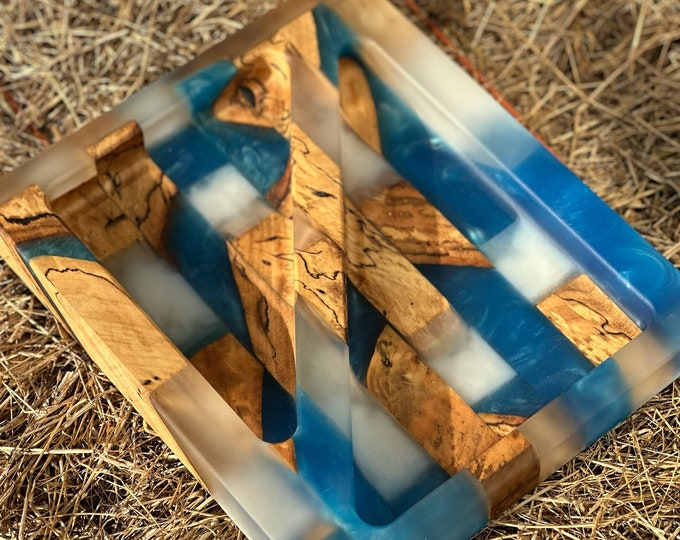 Spalted Maple & White Blue Epoxy Catch All Tray