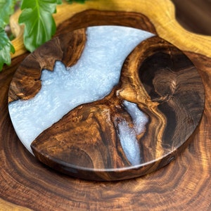 Customizable Walnut & Epoxy Lazy Susan | Dark Wood Home Decor | Perfect Table Centerpiece | Wooden Turntable | Wedding Gift