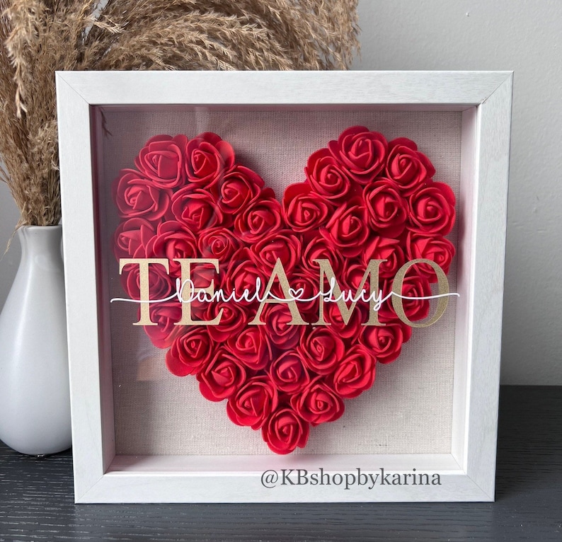 Valentines Custom Shadow Box heart Flower Box Paper Rose Etsy