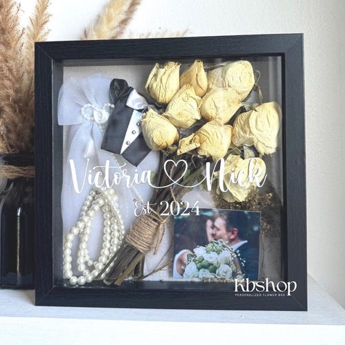 Personalized Wedding Day Keepsake Shadowbox Gift With Couples Name
