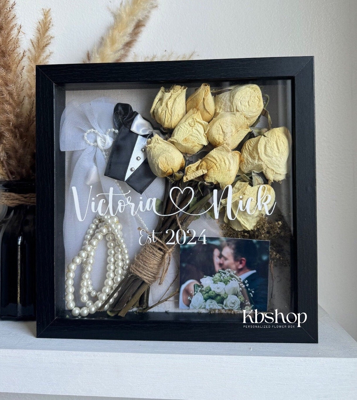 Personalized Wedding Day Keepsake Shadowbox Gift with Couples Name and Date