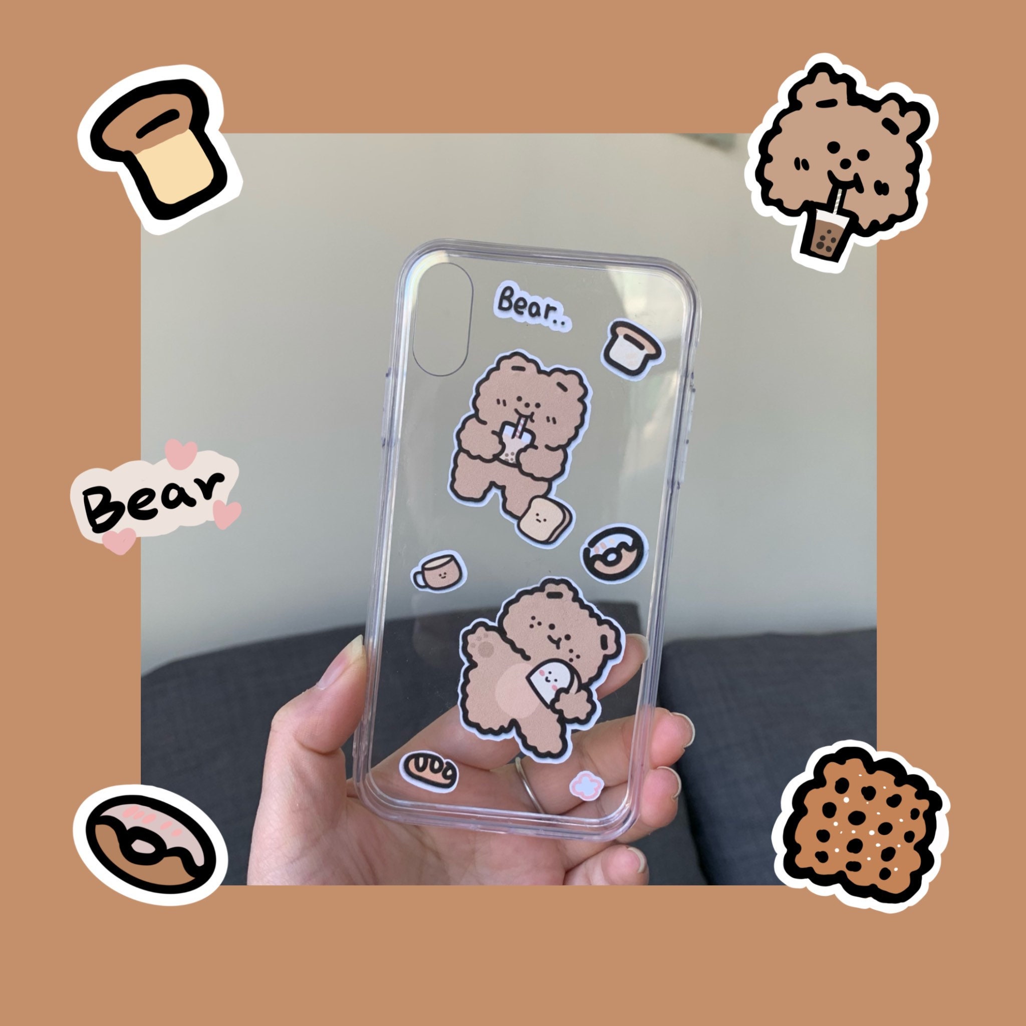 Cute brown bear phone case handmade resin phone case clear Etsy