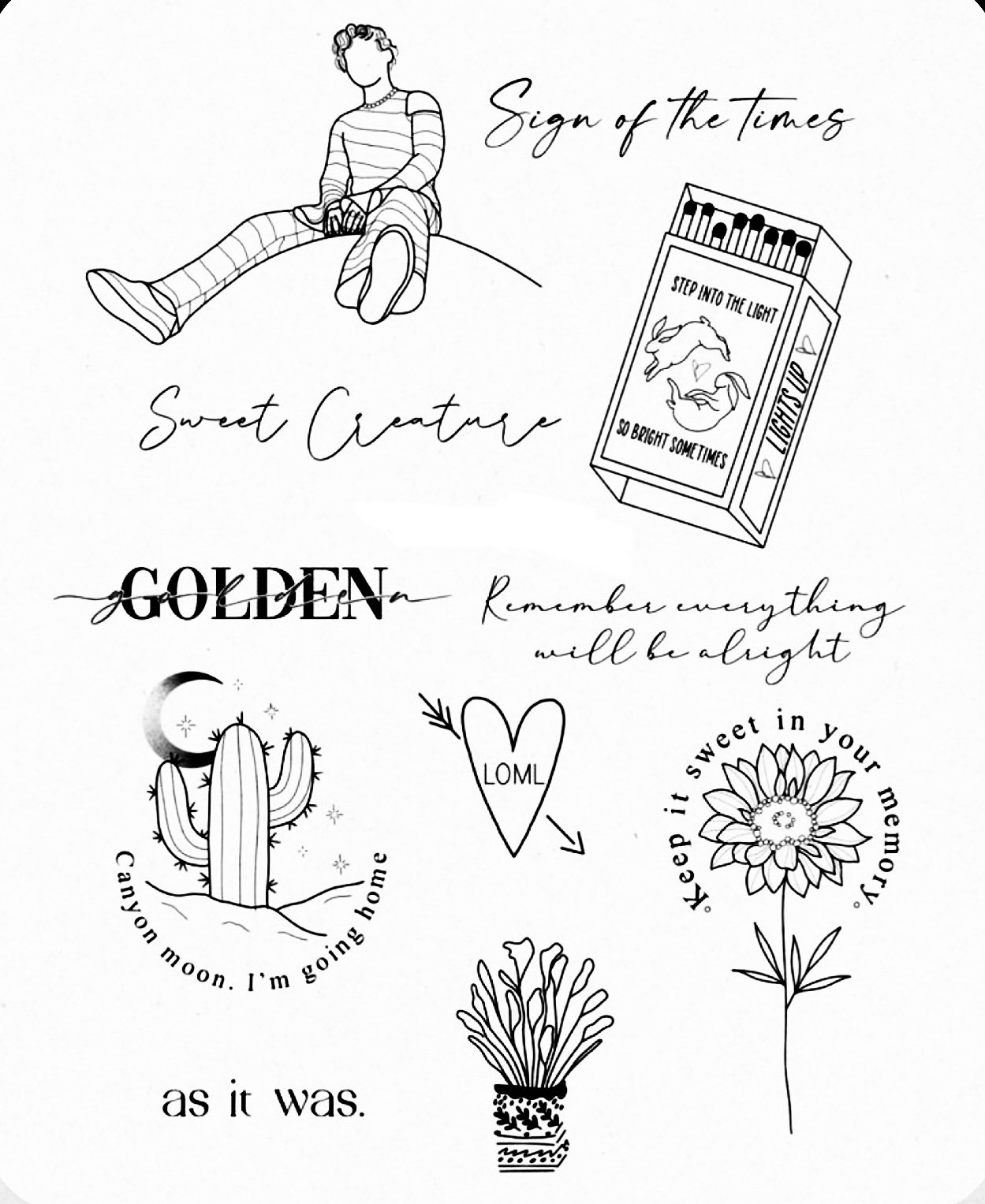 Harry Styles Premade Tattoo Stencils Premade Tattoo Etsy