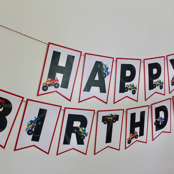 Monster Truck Birthday Banner | Printable Happy Birthday Banner | Digital Download