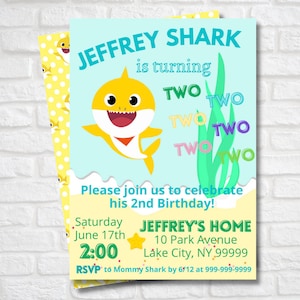 Invito di compleanno Baby Shark / Invito stampabile / Download digitale della seconda festa di compleanno Baby Shark