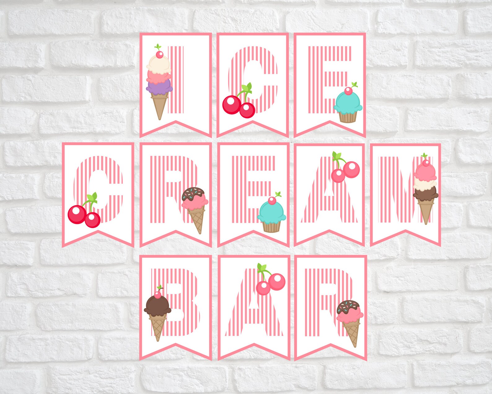 Ice Cream Bar Printable Banner Printable AZ Ice Cream Flags Etsy