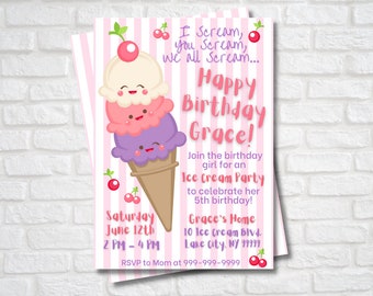 Ice Cream Birthday Party Invitation | Printable Ice Cream Party Invitation