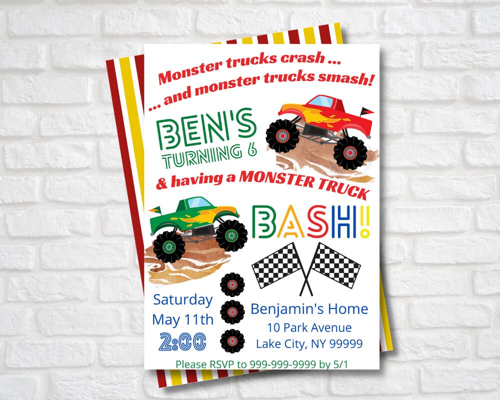 Monster Truck Birthday Party Invitation | Digital Download | Printable ...