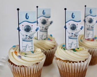 Astronaut Cupcake Toppers | Outer Space Cupcake Toppers | Kid's Birthday Digital Download Cupcake Tags