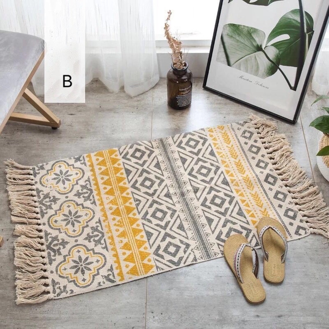 Minimalist fringed cotton and linen floor mats Bedroom Etsy
