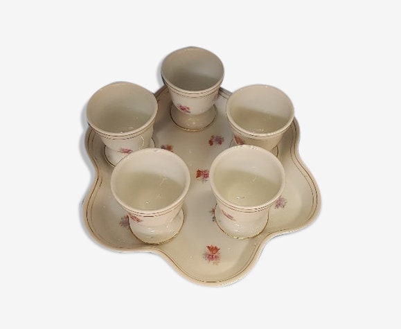 Ensemble de 5 Coquetiers avec Leur Plat Service en Porcelaine