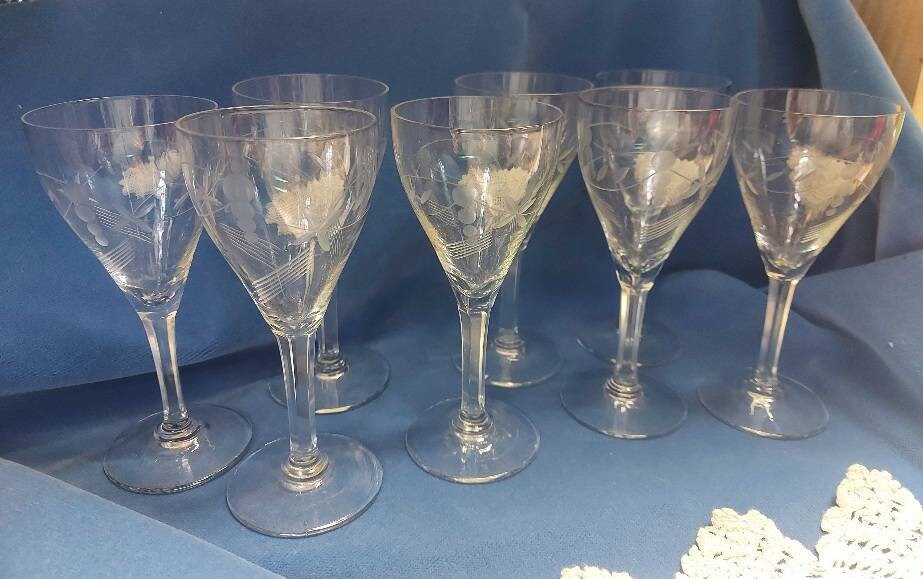 Ensemble de 8 Verres Ciselés à Porto, Année 1960