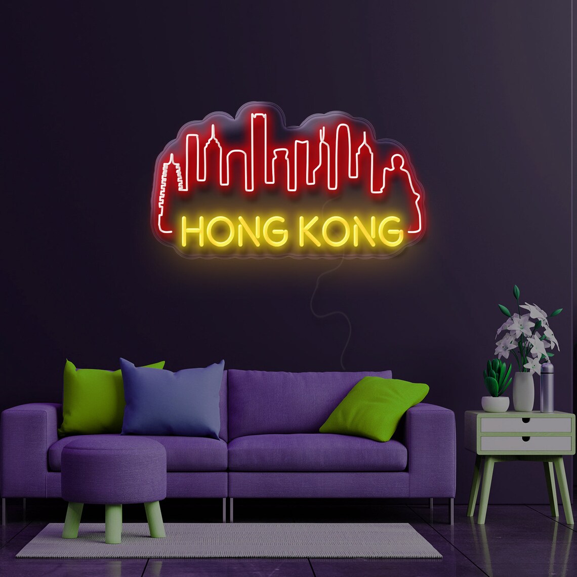 Hong Kong Neon Sign Custom Neon Sign Hong Kong Décor City Etsy