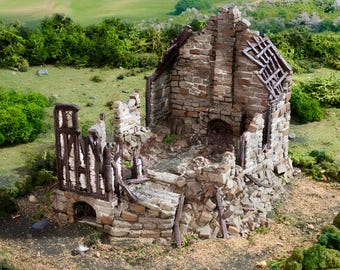 Ruined Barlyway Cottage. King and Country, 15mm, 28mm, 32mm - Printable Scenery | 28mm and 32mm | Wargaming | DnD | Tabletop Roleplaying