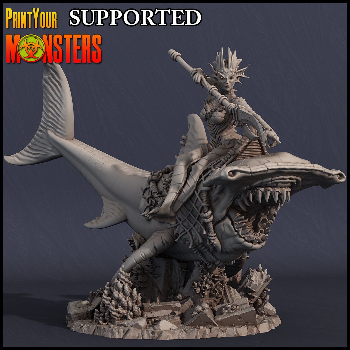 Hammerhead Shark Rider - Print Your Monsters | D&D | 40mm | 32mm
