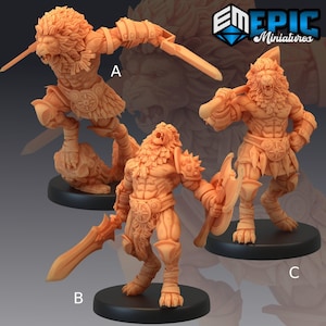 Guerrier lion Tabaxi - Figurines épiques | 28 mm et 32 ​​mm | Jeux de guerre | Donjons et Dragons | Jeux de rôle sur table