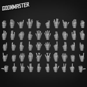 May include: A collection of 3D-rendered hands in various gestures against a dark background. The hands are gray and arranged in rows and columns. The word "GOONMASTER" is displayed in white, stylized text at the top.