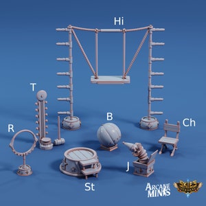 Circus Scatter Terrain - Sordane Publishing | 32mm | Cirque du Sordane | Trapeze | Strength Tester | Hoop | Ring | Cannon