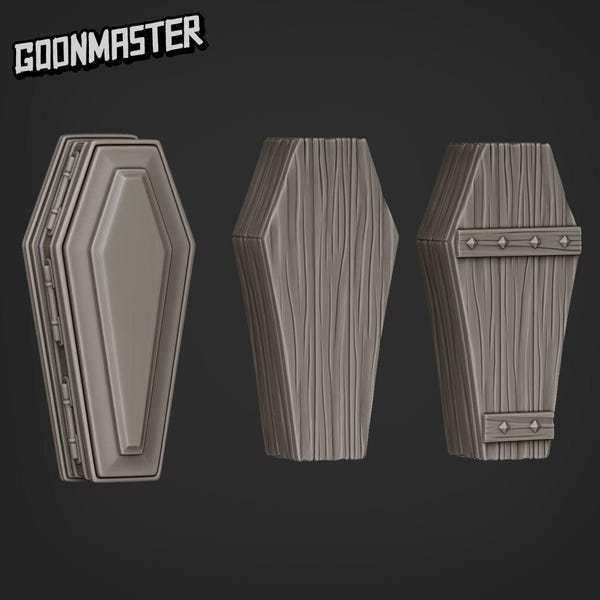 Coffin Terrain with seperate lids - Goonmaster | 28mm and 32mm | Wargaming | DnD | Tabletop Roleplaying