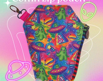 Bolsa Rainbow Coffin | Bolsa Coffin Zip | Bolsa de maquiagem Coffin | Bolsa de higiene Coffin | Bolsa Alien Zip