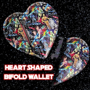 Carteira Galaxy Heart Bifold – Carteira de couro sintético feita à mão com inspiração em ficção científica, compartimentos para cartões e bolso com zíper