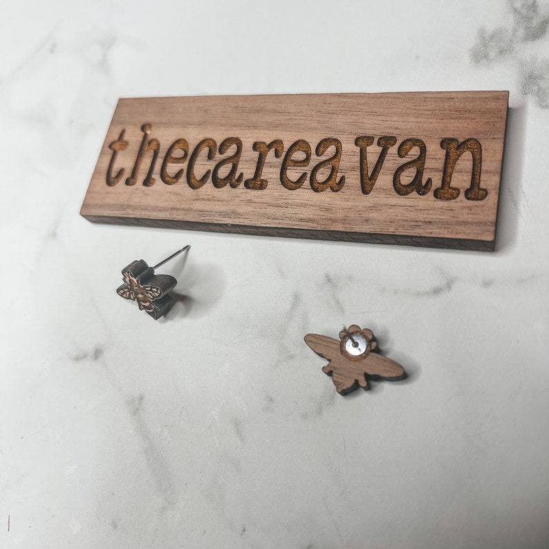 Honey Bee Earrings Stud Walnut Studs Bee Lover Gift